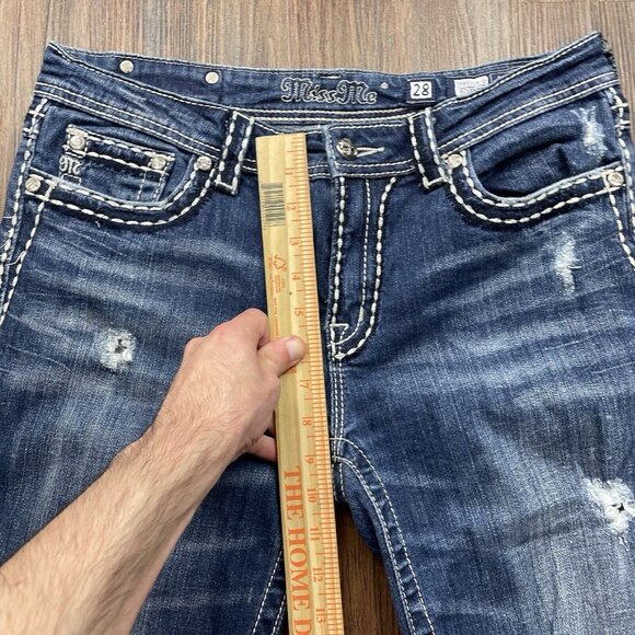 Miss Me Jeans Adult 28 Blue Denim Boyfriend Capri Dark Wash Mid Rise Womens - Picture 8 of 10